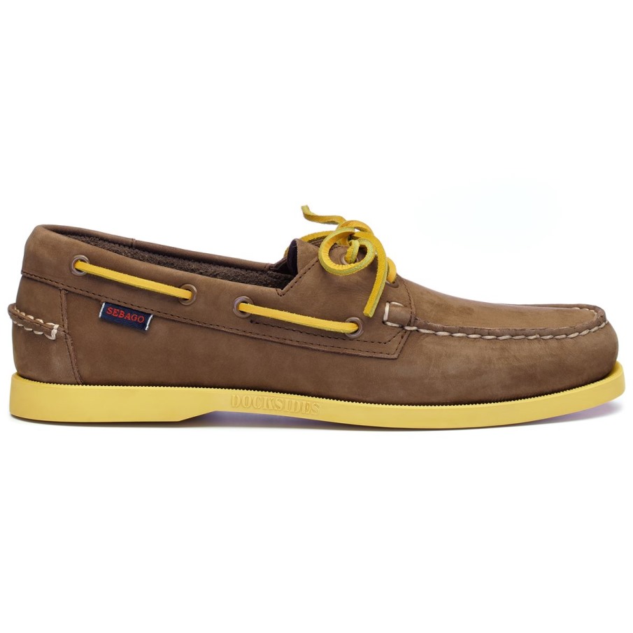 Docksides Portland Nubuk-marron Foncé & Jaune Sebago Belgique