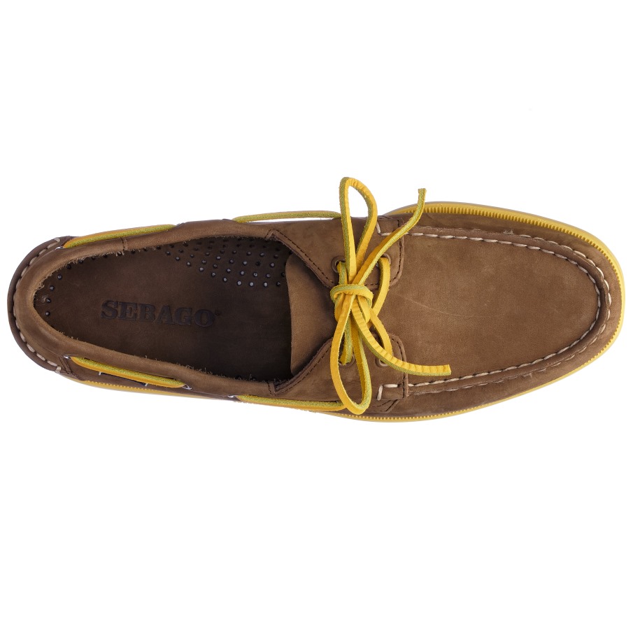 Docksides Portland Nubuk-marron Foncé & Jaune Sebago Belgique