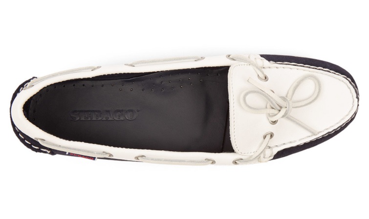 Sebago Belgique Mocassin Nina Bala En Daim Bleu Marine-blanc Femme