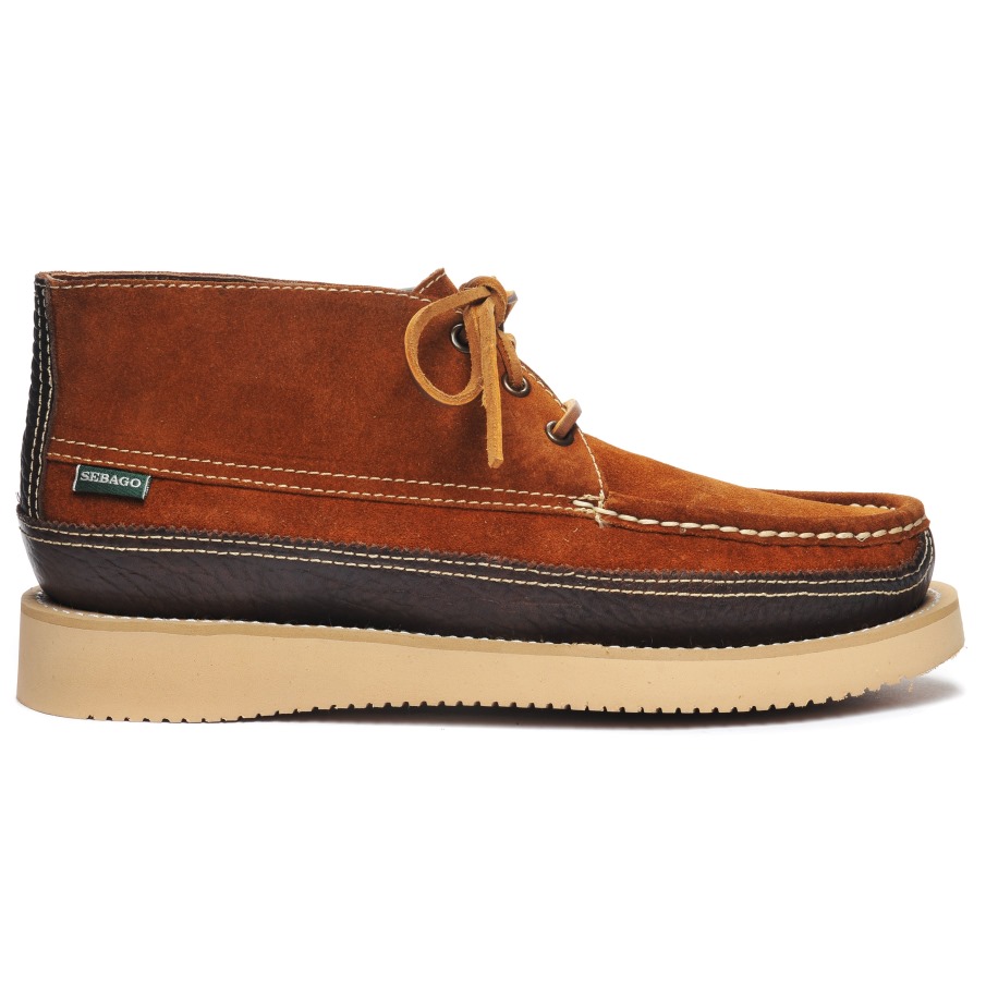 Sebago Belge Miwak Suede Canoe Moc-Cognac & Dark Brown