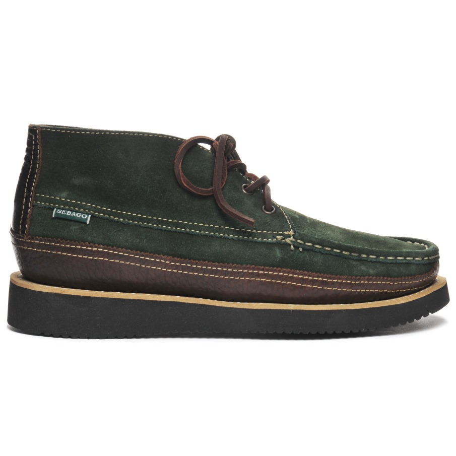 Sebago Belgique Miwak Suede Canoe Moc-marron Foncé & Vert Forêt